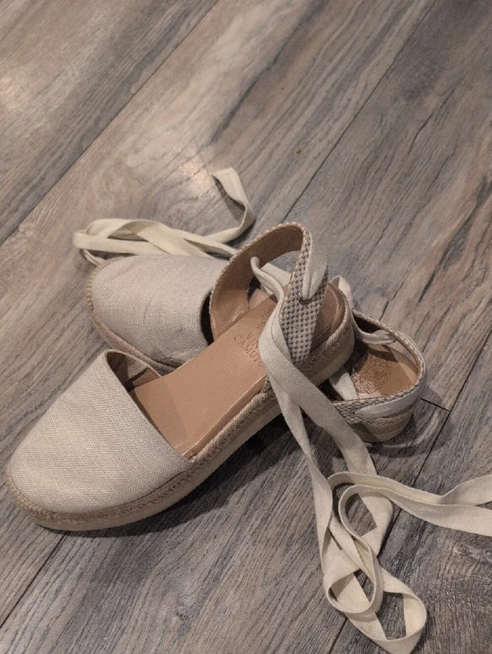 Vince Camuto Cream Woven Espadrille Tie Ankle Flats